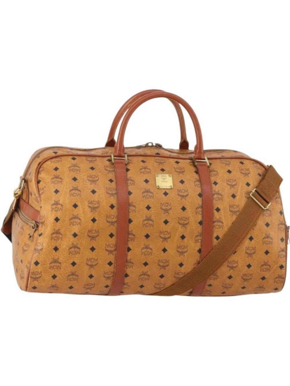 MCM Vicetos Logogram Boston Bag PVC Leather 2way Brown Gold